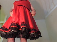 Sissy Ray in Red and Black Sissy Outfit (twirling)