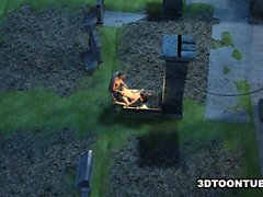 Busty 3D cartoon babe getting fucked hard by a zombie