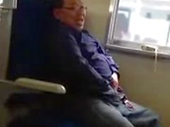 Pervert jerking and eating his cum on the train