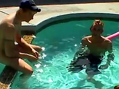 Twinkies anal banging by the poolside in threesome