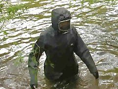 girl in wetsuit and rubber raniwear fetish soft