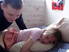 Blonde teen hardcore fucked on bed