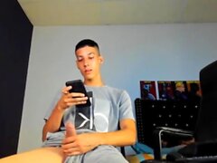 Hot solo twink jerking big cock