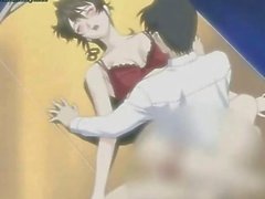 Attractive anime slut jumping in huge phallus
