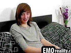 Beautiful and young emo teen is shy but undresses