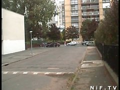 French brunette exhib herself in public be4 blowing a cock