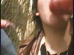 Lea, french milf, gangbanged in a public forest