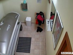 Slow Pussy Masturbation in Public Solarium