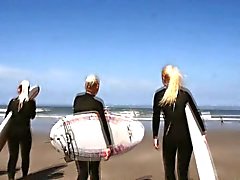 Lesbo teen group on beach