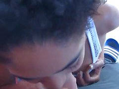 Beautiful girl outdoor blowjob and swallow